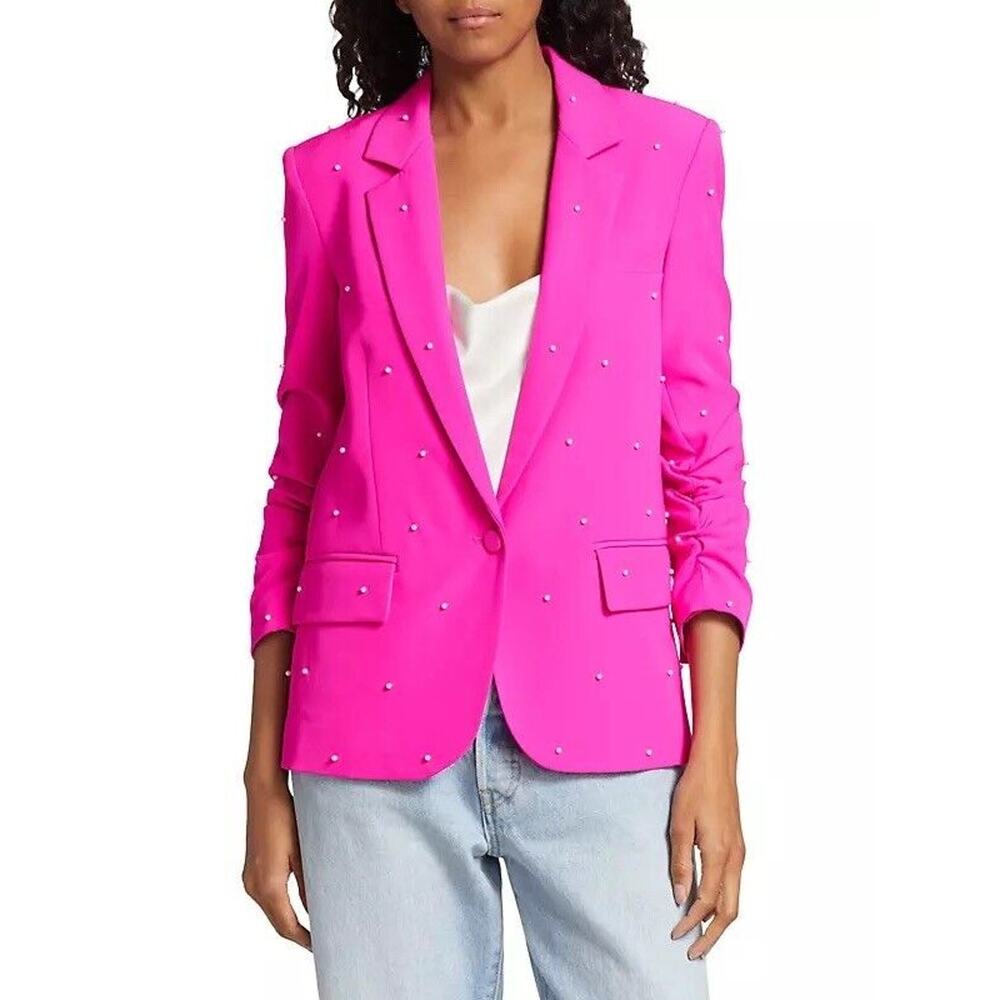 Generation Love Nadia Pearl Blazer Jacket Ruched Sleeves Slim Fit Magenta XS NEW